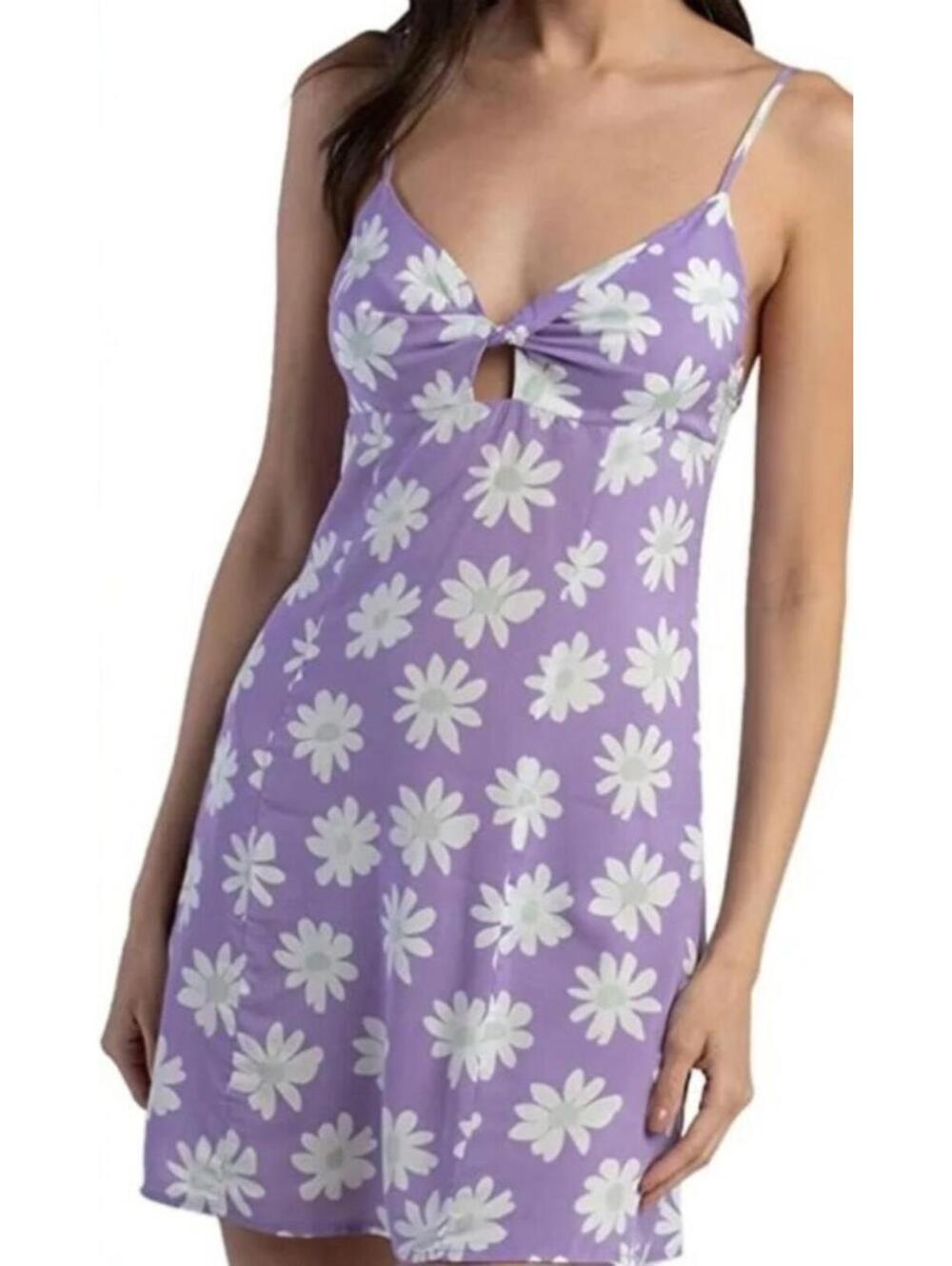 Full Tilt Lavender Floral Knot Front Dress - Size Large